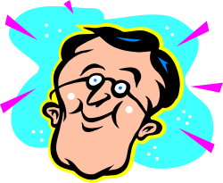 Cartoon Man with Glasses Against a Blue Background Clipart