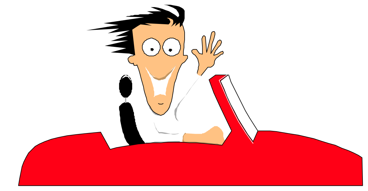 Red Couch Man Sitting with Hand Up - Clipart Illustration