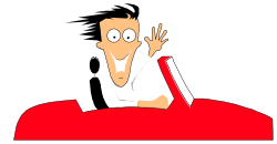 Red Couch Man Sitting with Hand Up - Clipart Illustration