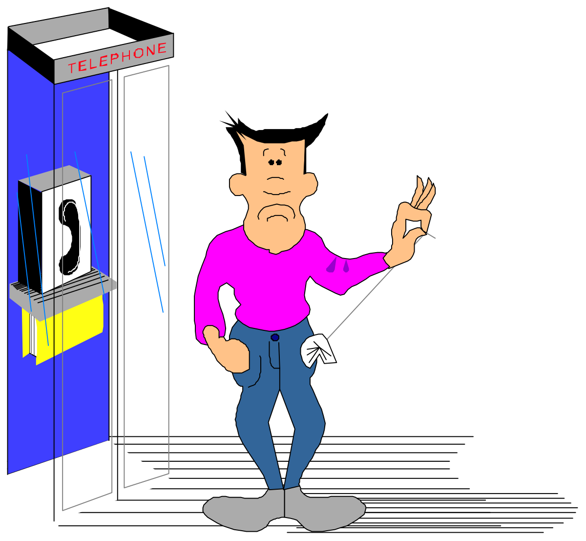 Cartoon Man Standing in Front of Vending Machine Clipart