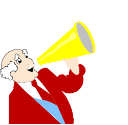 Man in Red Suit Holding Yellow Megaphone Clipart for Powerful Announcements