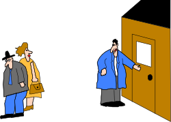 Man and Woman Standing in Front of Door - Engaging Clipart