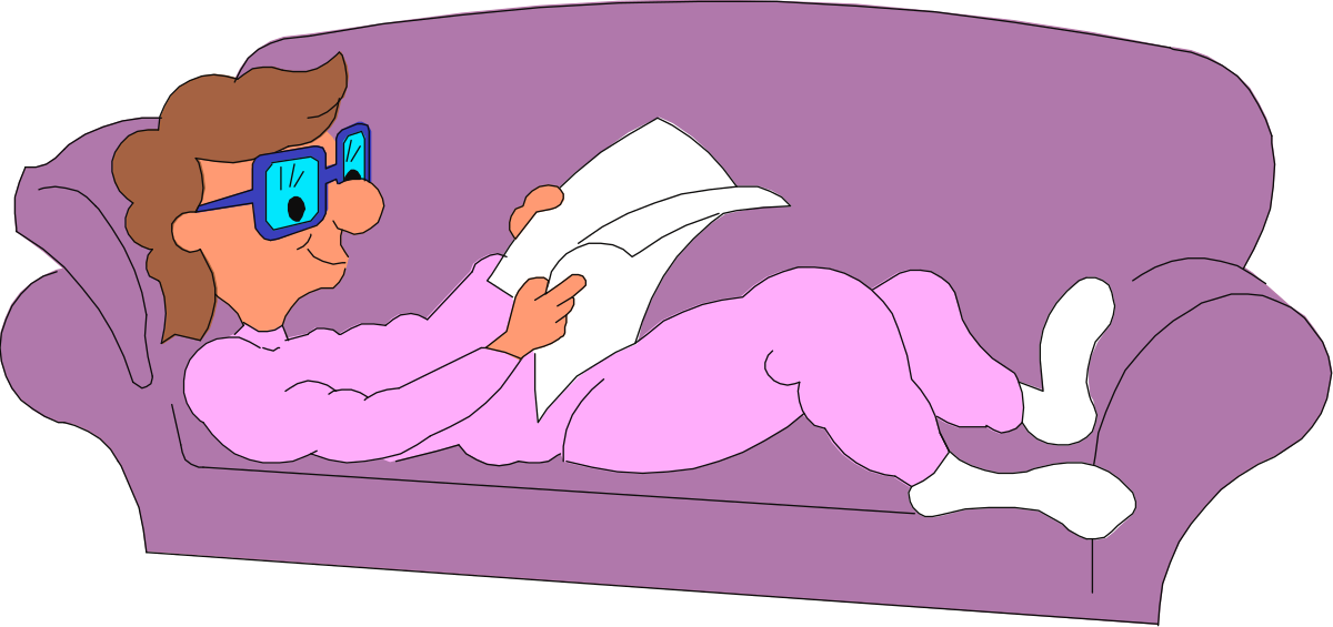 a man reading a book on a couch clip art png transparent Man Reading Book on Couch - Cozy Clipart Illustration