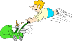 Lawn Mower Clipart: Man Pushing Mower in Garden