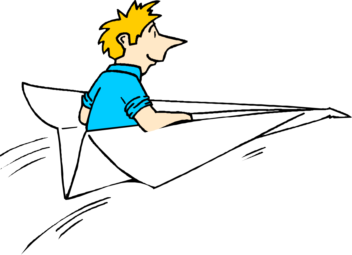 Flying Paper Airplane Clipart: Boy in Motion