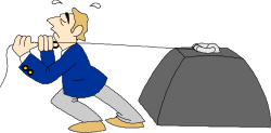Man Kneeling Next to Large Stone - Detailed Clipart Scene