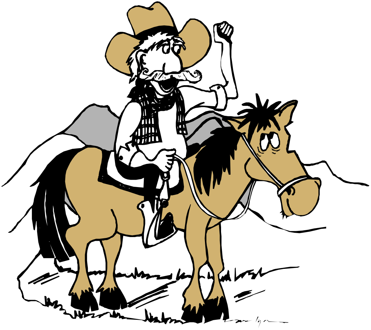 Cowboy Riding Horse Clipart - Western Adventure Art