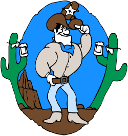 Cowboy Hat and Jeans Man Standing by Cactus Clipart