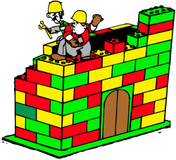 Cartoon Dog Building a Brick Wall - Fun Clipart for Creative Projects