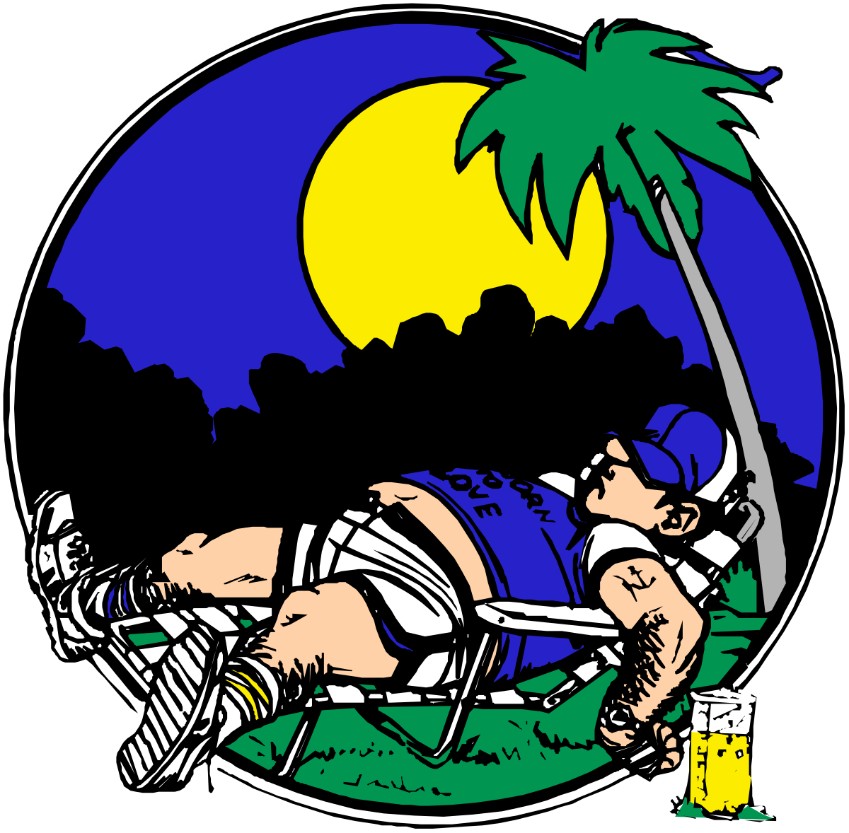 a man laying on a beach under a palm tree clip art png transparent Man Laying on a Beach Under a Palm Tree - Relaxing Clipart