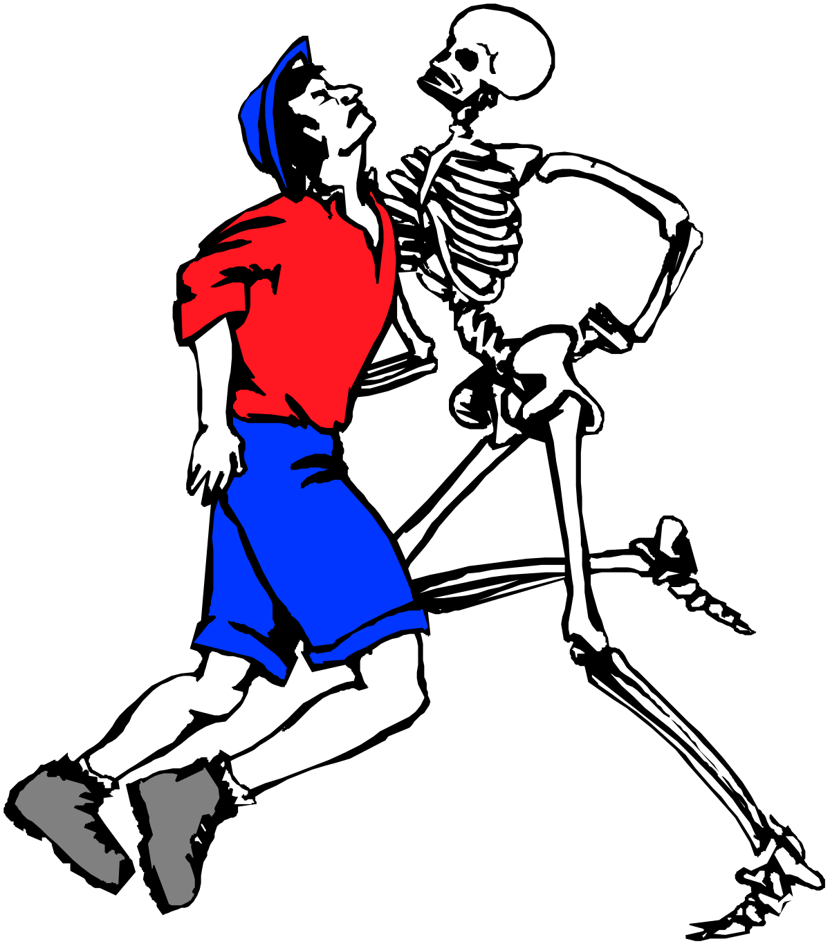 Skeleton Running with Man Clipart - Dynamic Halloween Art