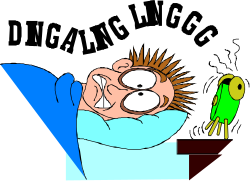 Cartoon Character Sleeping on Bed with Green Toy Clipart