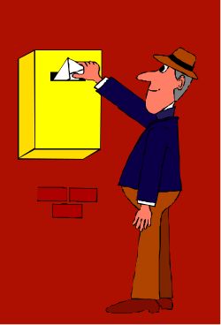 Man in Hat and Blue Jacket Gazing at Yellow Box Clipart