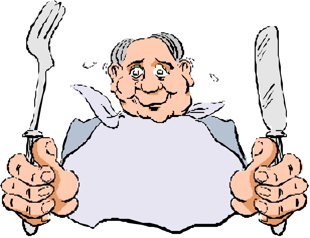Old Man with Knife and Fork Clipart