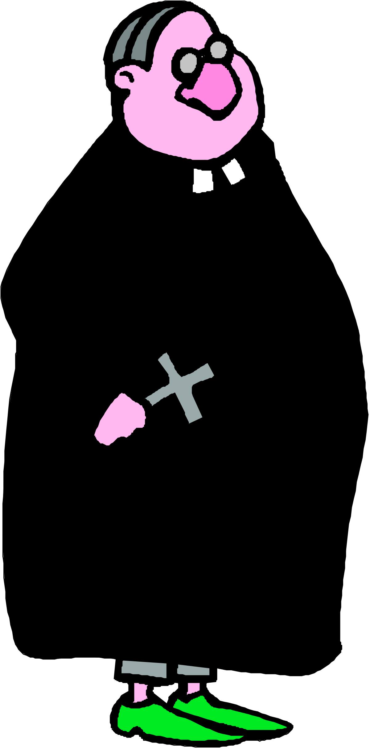 Cartoon Character in Black Robe and Green Shoes Clipart
