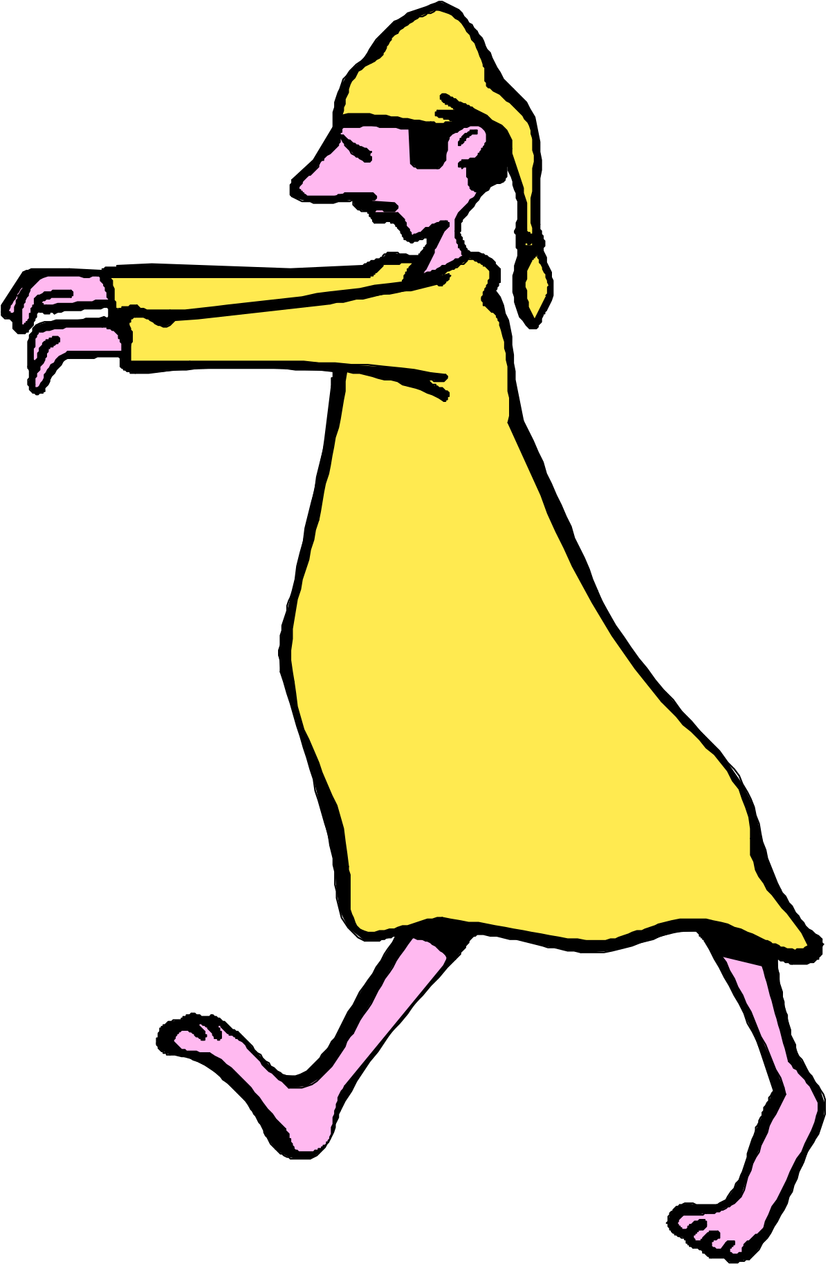 Dancing Woman in Yellow Dress - Playful Clipart Illustration