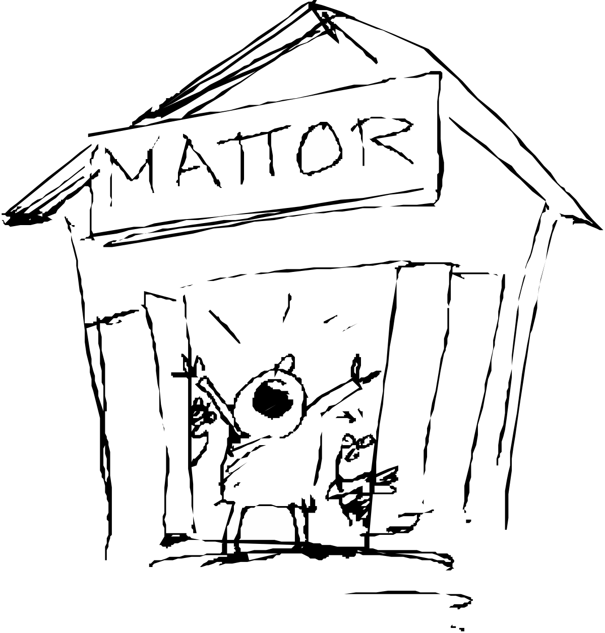 Black and White Clipart of Person in Darkness