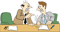 Business Meeting Clipart: Two Men at Table with Papers and Pen