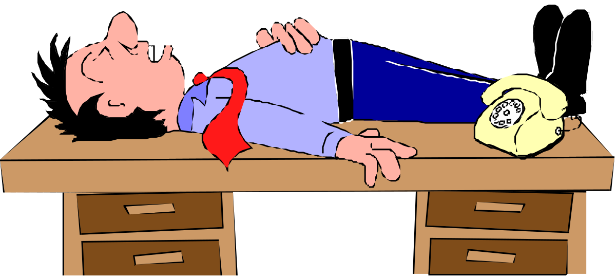 Clock Clipart: Man Sleeping at Desk with Timepiece