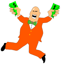 Money Jumping Man in Orange Suit Clipart for Financial Themes