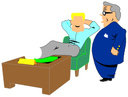 Man Sitting in Chair Talking to Another Man Clipart