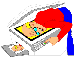 Man in Red Shirt Working on Computer - Professional Clipart