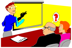 Man Conversing with Woman in Front of Computer Clipart