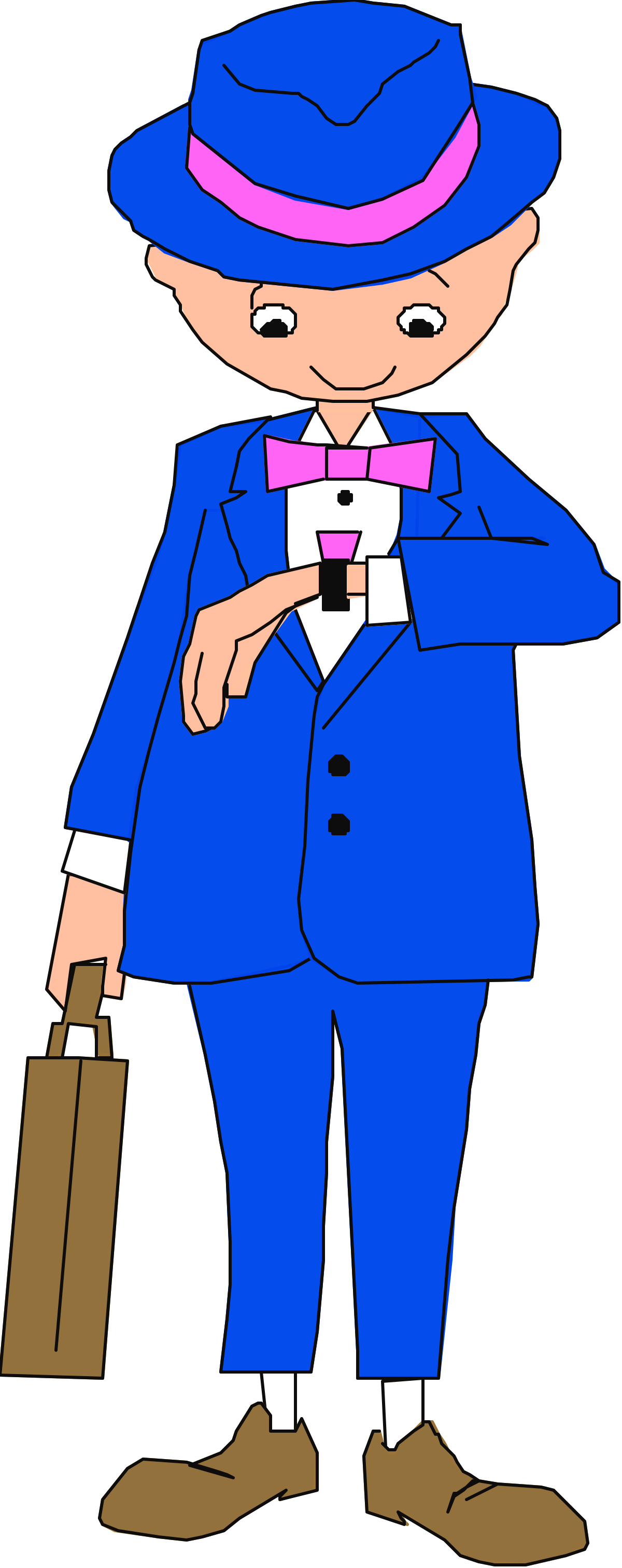 Businessman in Blue Suit and Hat with Briefcase Clipart