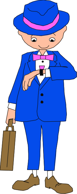 Businessman in Blue Suit and Hat with Briefcase Clipart