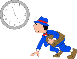 Man in Suit and Hat Looking at Clock Clipart