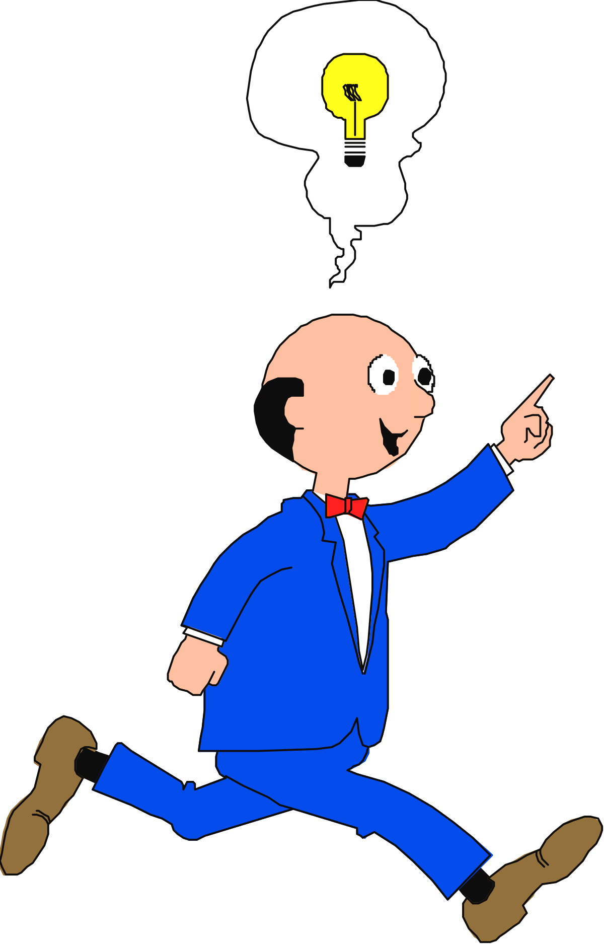 Man in Blue Suit Running with Light Bulb - Dynamic Clipart