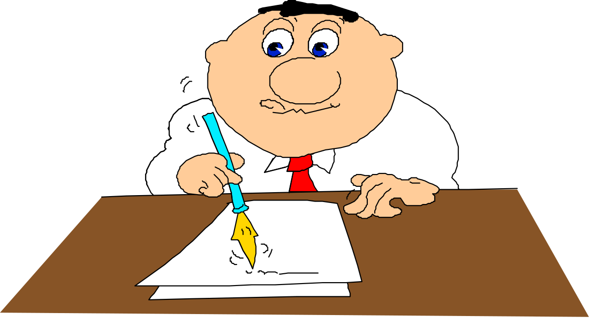 Cartoon Man Writing on Paper - Creative Clipart Illustration