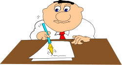 Cartoon Man Writing on Paper - Creative Clipart Illustration