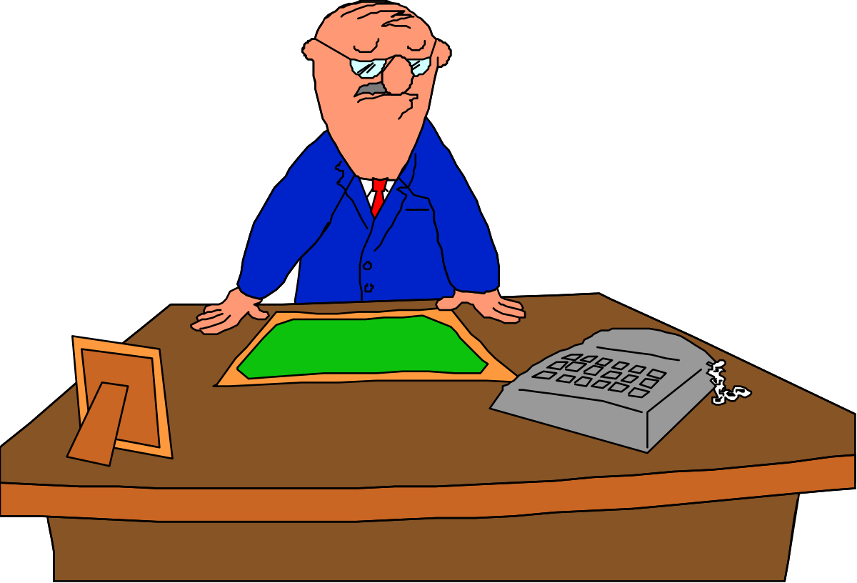 Man at Desk with Book and Pen - Ideal Clipart for Educational Themes