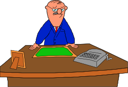 Man at Desk with Book and Pen - Ideal Clipart for Educational Themes