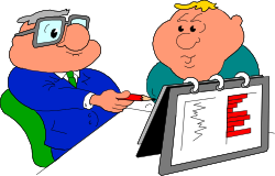 Man in Suit Pointing at Clipboard - Professional Clipart