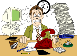Man Sitting at Desk with Pile of Papers Clipart
