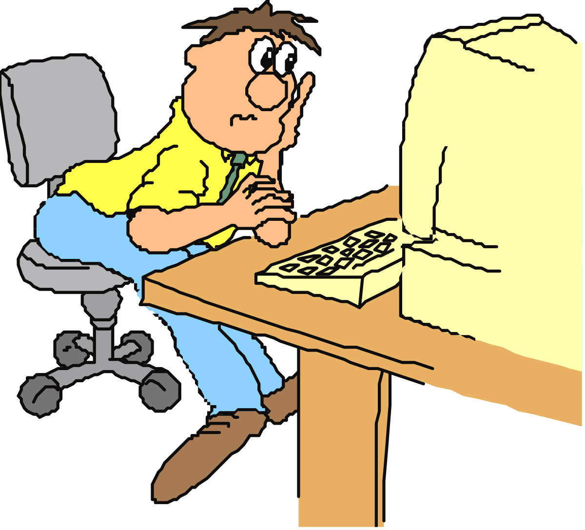 Cartoon Boy Sitting at Desk with Computer Clipart