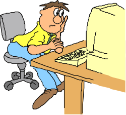 Cartoon Boy Sitting at Desk with Computer Clipart