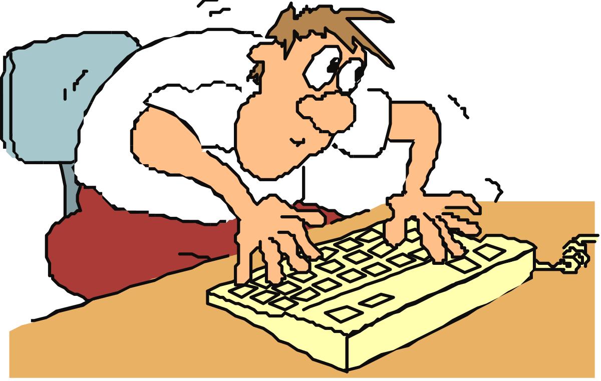 Typing Man on Computer Clipart - Office Work Illustration