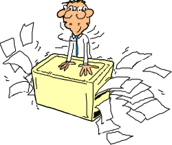 Man Sitting on Box with Papers Flying - Creative Clipart