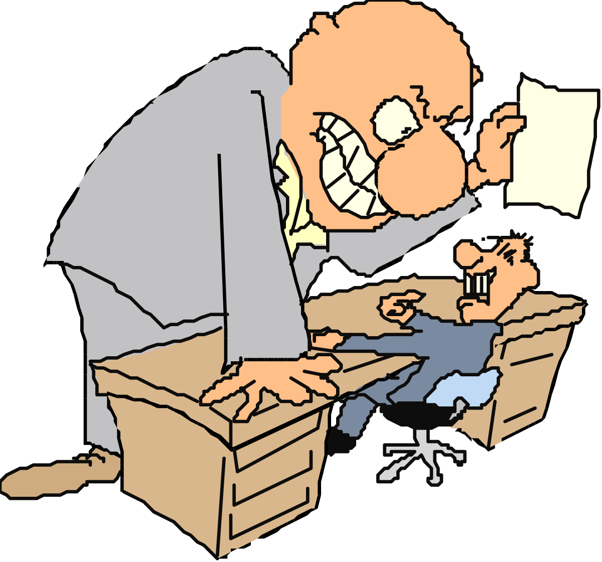 Child and Man Sitting at Desk Clipart Illustration