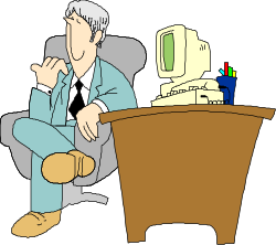 Man Sitting at Desk with Computer Clipart for Business and Office Use