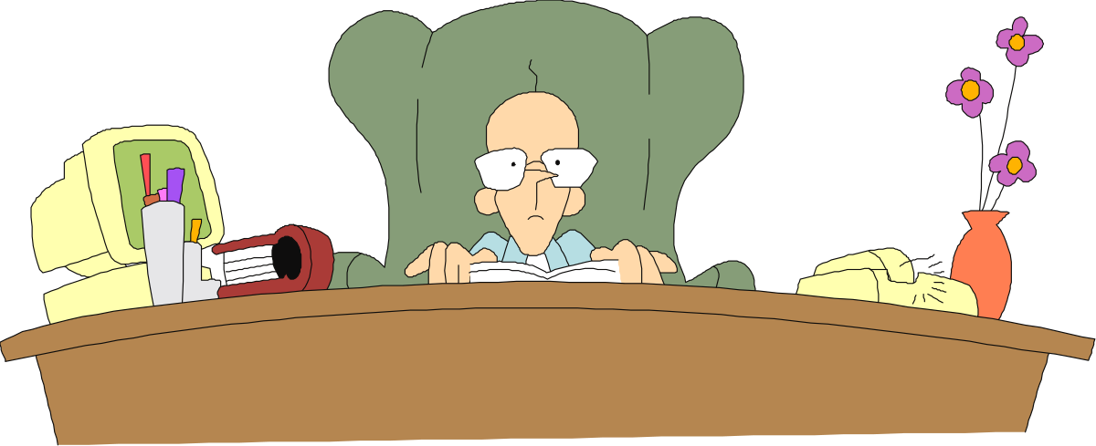 Man Sitting at Desk with Book Clipart - Ideal for Educational Themes
