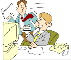 Man and Woman at Desk with Papers Clipart - Perfect for Professional Use