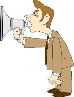 Man in Suit Shouting into Megaphone Clipart - Dynamic Business Illustration