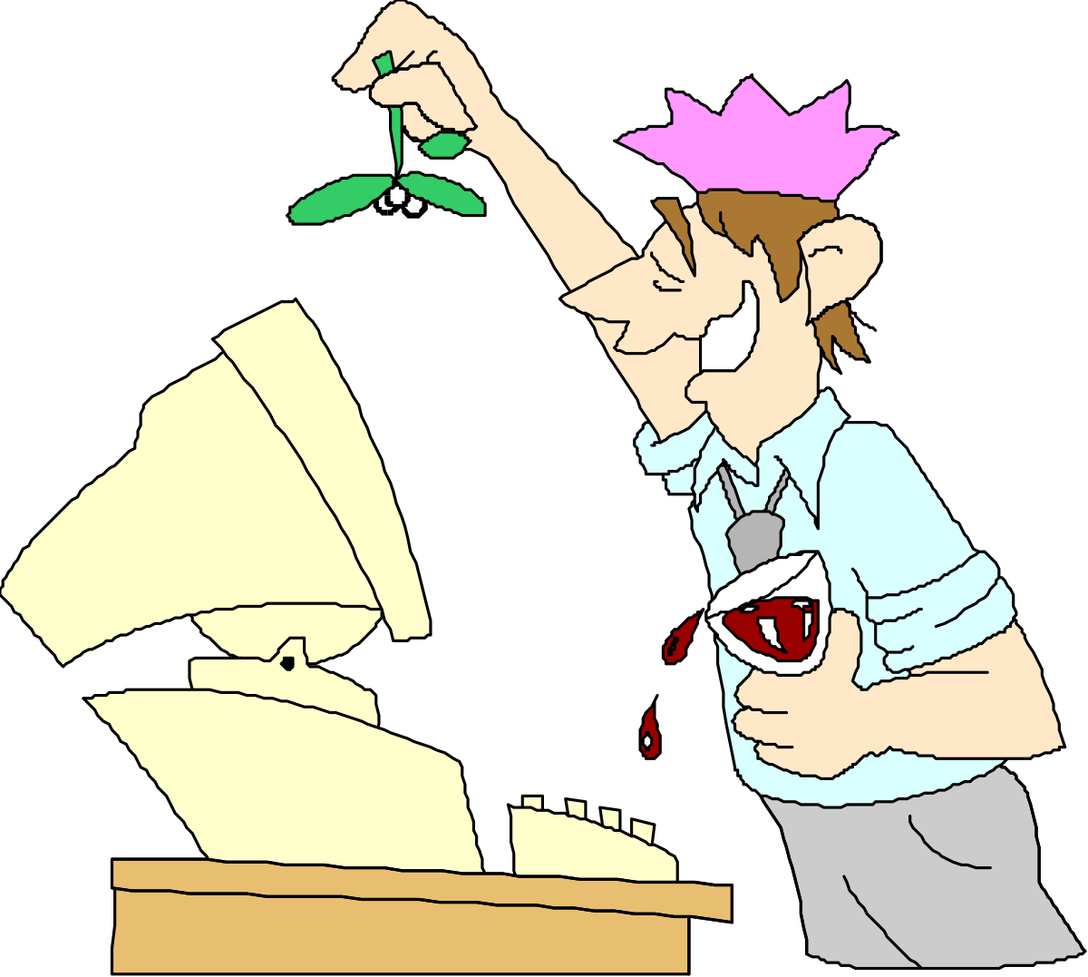 Blue Shirt Man Holding Green Leaf Clipart
