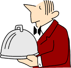 Red Suit Man Holding Silver Platters - Premium Clipart Collection