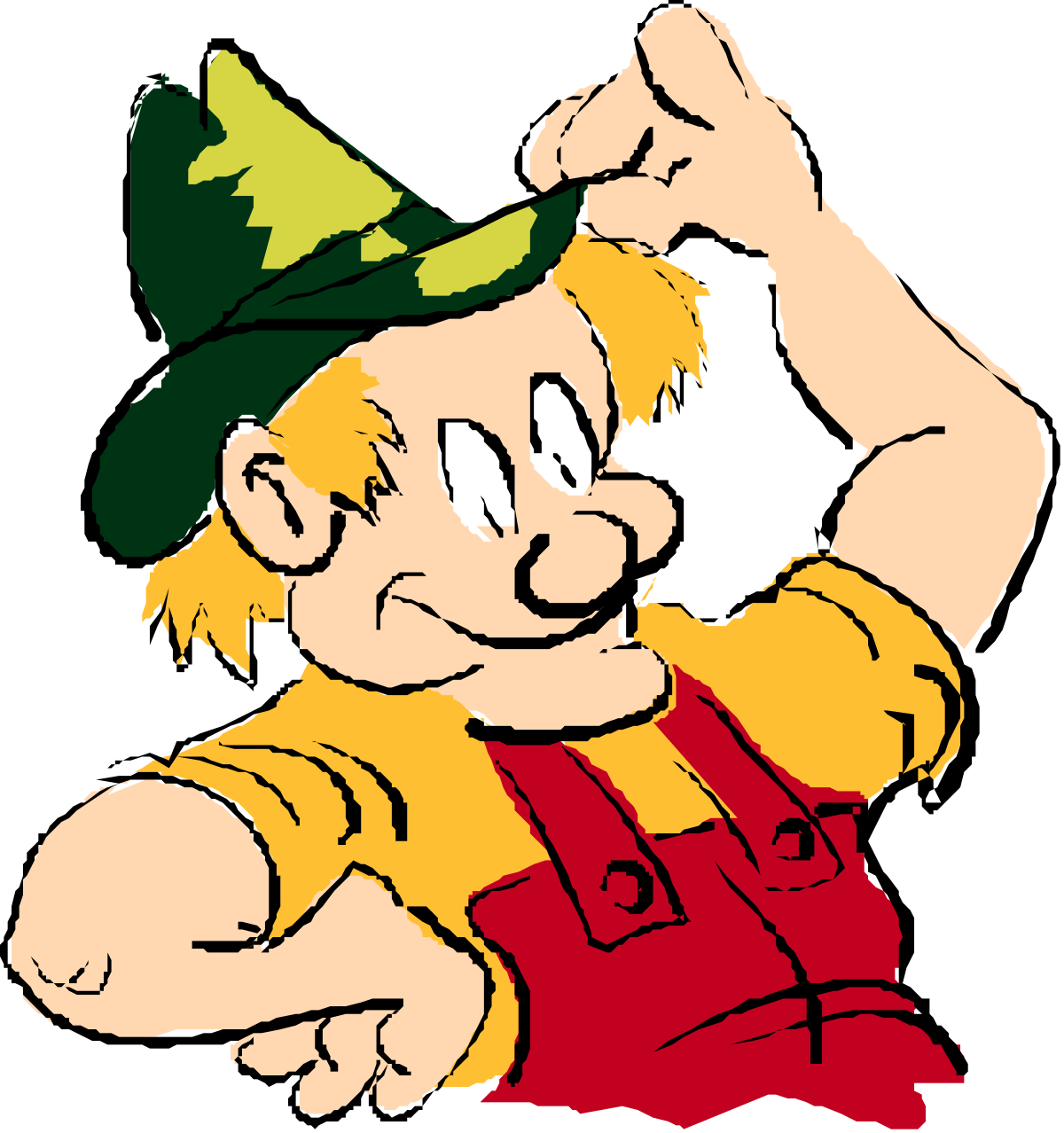 a cartoon character with a green hat and red overall clip art png transparent Cartoon Character in Green Hat and Red Overalls - Fun Clipart Design