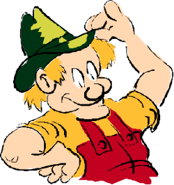 Cartoon Character in Green Hat and Red Overalls - Fun Clipart Design